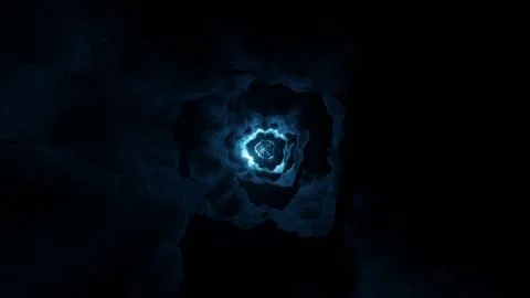 A 3D rendering of a small light blue circle on the center surrounded with bla Illustrazione stock