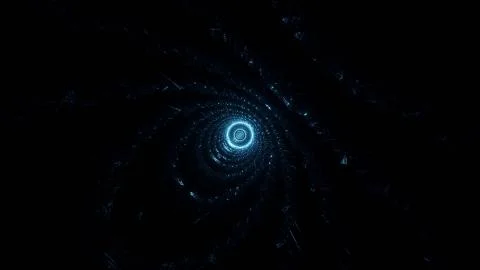 A 3D rendering of a small light blue circle on the center surrounded with bla Illustrazione stock