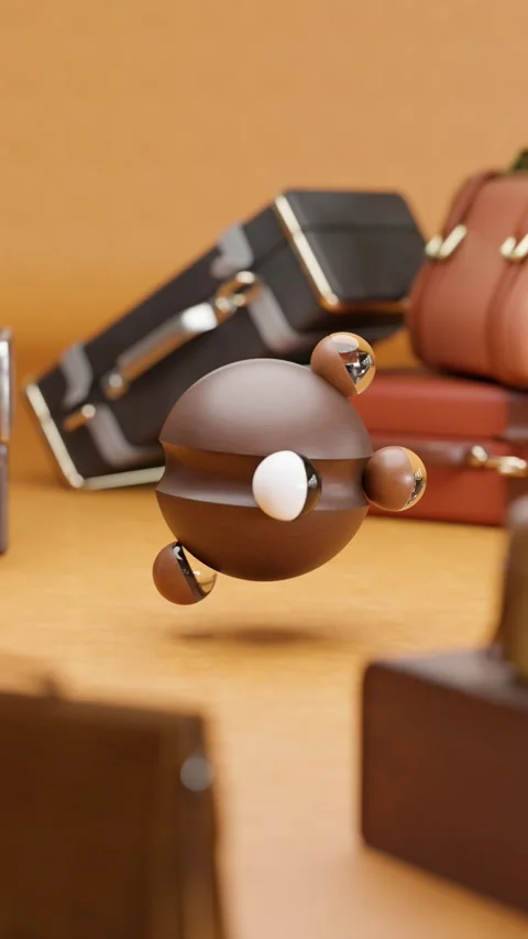 3D rendering of small marble balls rolling on wooden sphere in loop Stock Footage 283684185