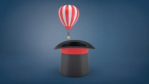 3d rendering of small red and white hot air balloon flying out of a large black Stock Illustration