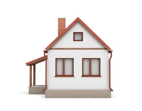 3d rendering of a small residential house with a chimney and a red roof on a Stock Illustration