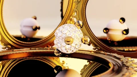 3D rendering of small shiny marble balls rolling on glittering sphere in loop Stock Footage 279920924