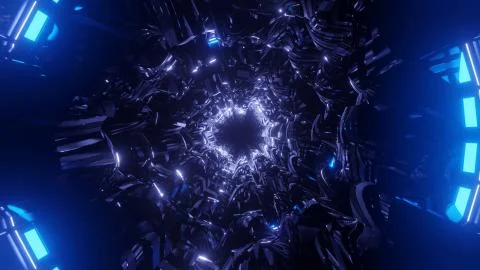 A 3D rendering of small white lights forming a small portal on the center - f Illustrazione stock