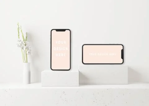 3d rendering of smart devices . All screen graphics for mockup.  smartphone,  Stock Illustration