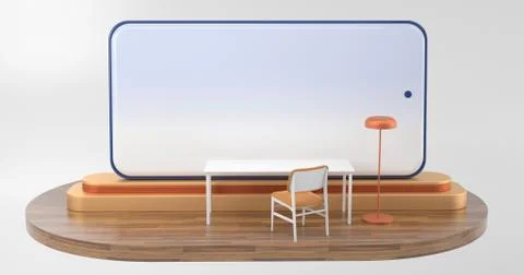 3d rendering of smartphone and golden podium. Stock Illustration