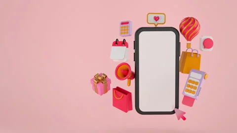 3d rendering of smartphone and Online shopping. Stock Footage 148471684
