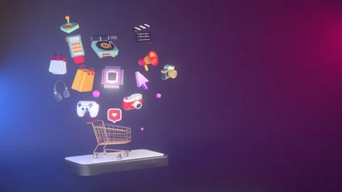 3d rendering of smartphone and shopping cart. Stock Footage 149336375