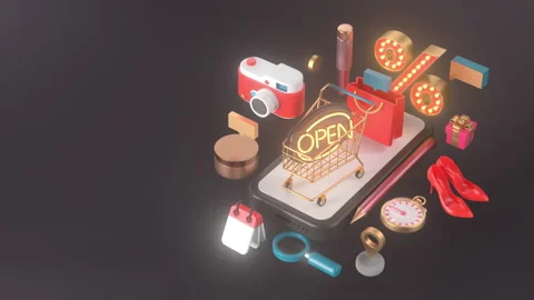 3d rendering of smartphone and shopping cart. Stock Footage 149336392
