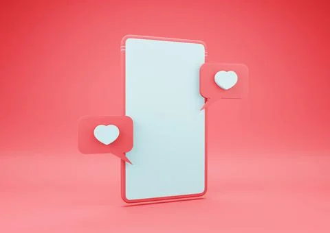 3D Rendering Smartphone with Like Heart Icon on Blank Screen. Stock Illustration