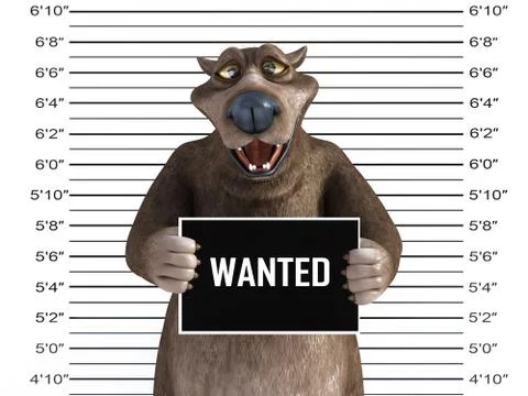 3D rendering of a smiling cartoon bear in a mugshot. Stock Illustration