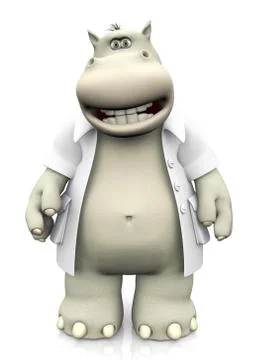 3D rendering of a smiling cartoon hippo dentist. Illustrazione stock