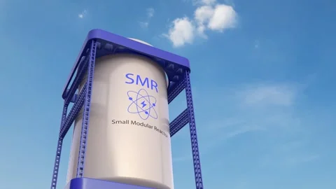 3d rendering smr or small modular nuclear reactors power plant with blue sky 4k  Stock Footage 328144206