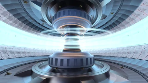 3d rendering smr or small modular nuclear fusion reactor core with magnetic ring Stock Footage 328445443