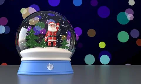 3D rendering. Snow globe with Santa Claus and Christmas trees inside 스톡 일러스트