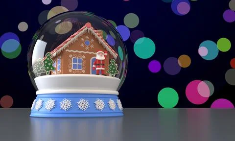 3D rendering. Snow globe with Santa Claus and Christmas trees inside Stock Illustration