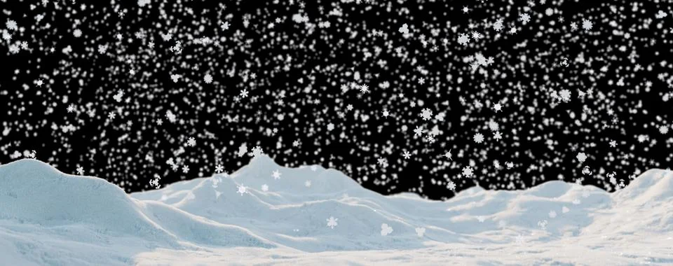 3d rendering. Snow landscape isolated on black background. winter decoratio.. Stock Illustration