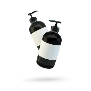 3d rendering Soap, conditioner,shampoo bottle from black plastic or glass with Stock Illustration