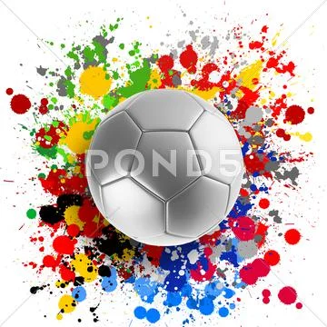 3d rendering of a soccer ball with flags splashing colors ~ Clip Art ...