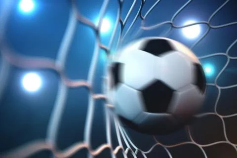 3d rendering soccer ball in goal in motion. Soccer ball in net in motion with Stock Illustration