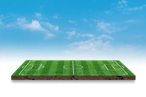 3D Rendering. Soccer green grass field on blue sky background. イラスト素材
