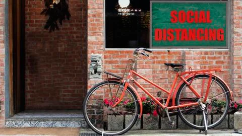 3d rendering of Social distancing, keep distance in public society people to  Stock Photos