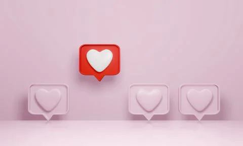 3d rendering, social media notification like heart icon in red speech bubble Stock Illustration