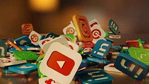 3d rendering social networking icons Stock Illustration