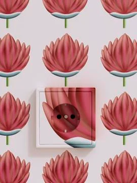 3d Rendering, socket in wall with flowers Stock Illustration