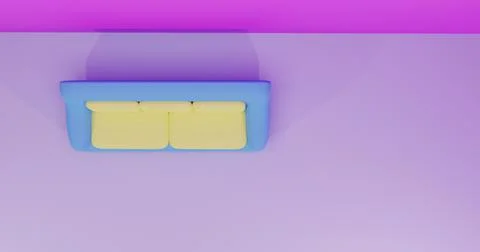 3D Rendering Sofa Blue Yellow Combination with Purple Background イラスト素材