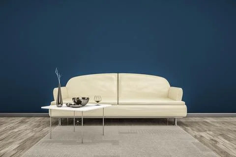 3D rendering of a sofa in front of a dark blue wall Stock Illustration