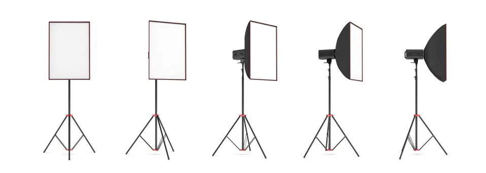 3d rendering of a softbox lighting set on a stand in different angles. Illustration