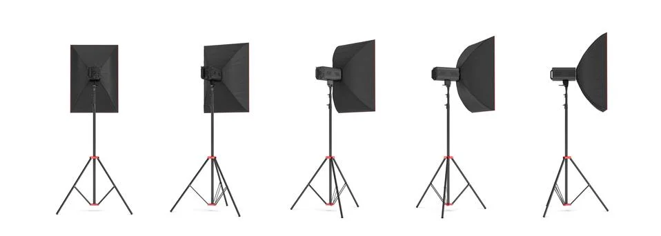 3d rendering of a softbox lighting set on a stand in different angles. イラスト素材
