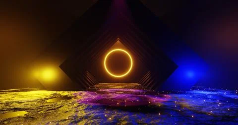 3d rendering of a solar eclipse seen through large rhombic shapes in the space Stock Illustration