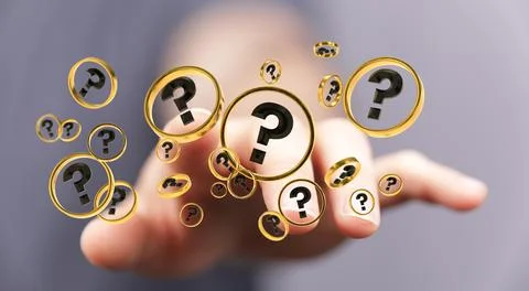 A 3d rendering of solving problems with digital question marks with blurred h Stock Photos