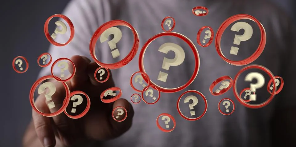 A 3d rendering of solving problems with digital question marks with a male ha Stock Photos