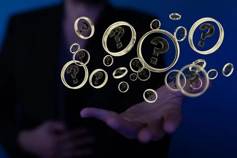 3D rendering of solving problems with digital question marks Stock Photos