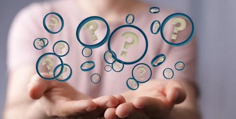 3D rendering of solving problems with digital question marks Stock Photos