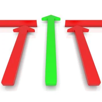 3d rendering of some green and a red arrow symbolysing a conflict Stock Illustration