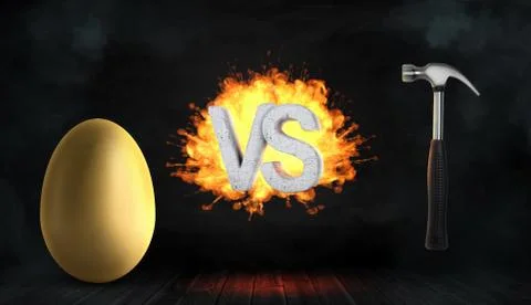 3d rendering of a сoncrete letters VS stand in front of an explosion and Stock Illustration