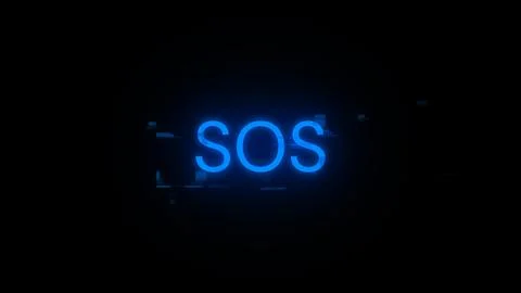 3D rendering SOS text with screen effects of technological glitches 写真素材