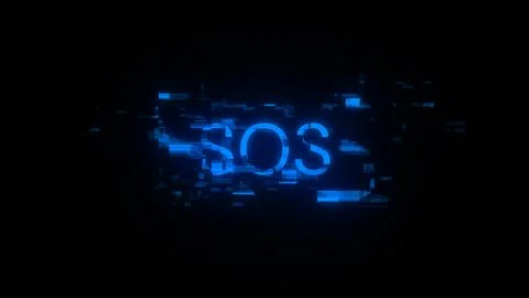 3D rendering SOS text with screen effects of technological glitches 写真素材