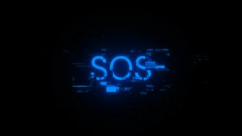 3D rendering SOS text with screen effects of technological glitches Stock Photos
