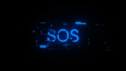 3D rendering SOS text with screen effects of technological glitches Stock-Fotos