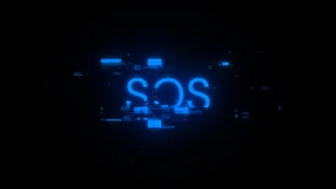 3D rendering SOS text with screen effects of technological glitches Stock Photos