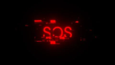 3D rendering SOS text with screen effects of technological glitches 스톡 사진