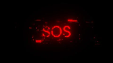 3D rendering SOS text with screen effects of technological glitches 写真素材