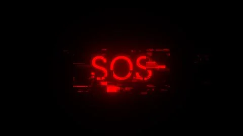 3D rendering SOS text with screen effects of technological glitches 스톡 사진