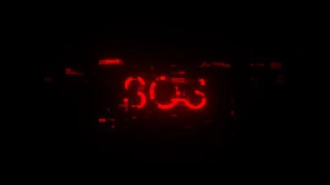 3D rendering SOS text with screen effects of technological glitches Foto stock