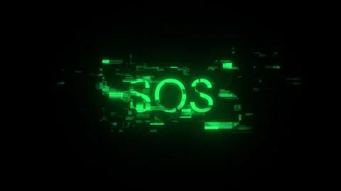 3D rendering SOS text with screen effects of technological glitches Stock-Fotos