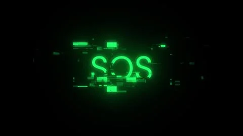 3D rendering SOS text with screen effects of technological glitches Stock Photos